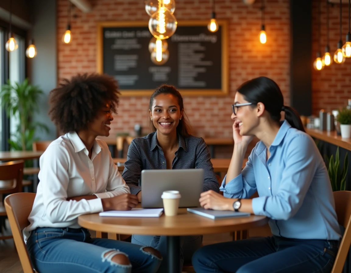 Équipe de jeunes entrepreneurs en réunion collaborative dans un incubateur de startups au style café branché