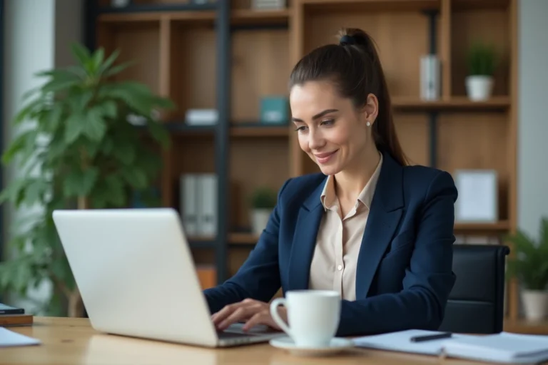 Femme au bureau en train de consulter ses emails
