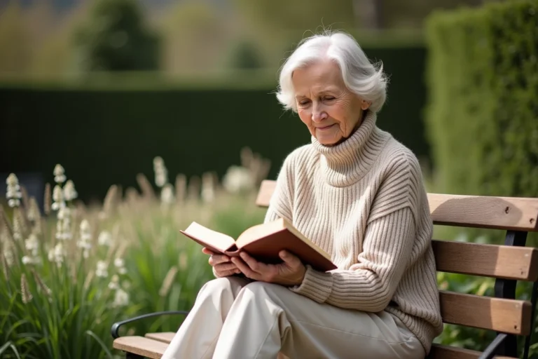 Femme élégante lisant dans un jardin ensoleille