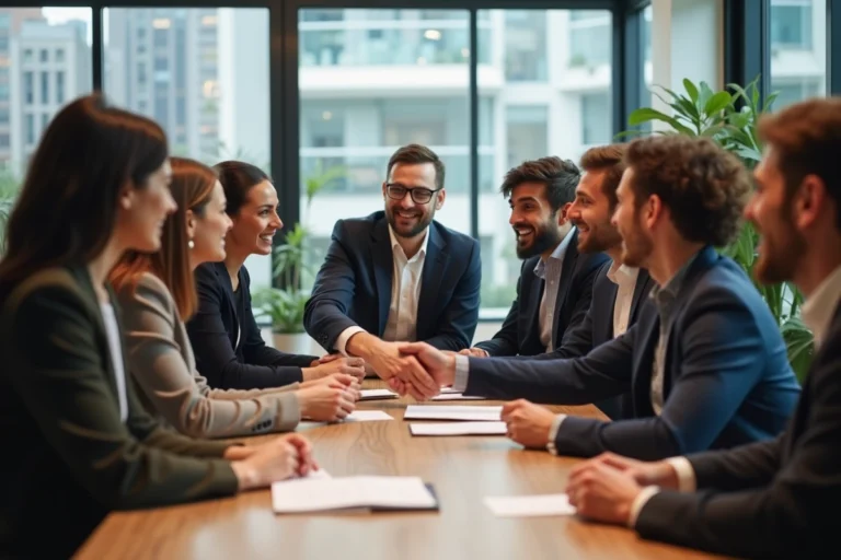 Groupe d'entrepreneurs lors d'une réunion professionnelle