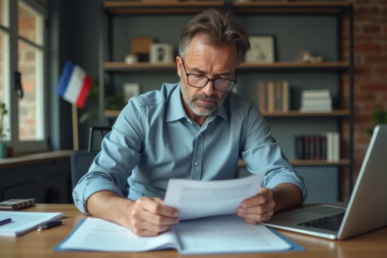 Homme français examine un document d'immatriculation voiture