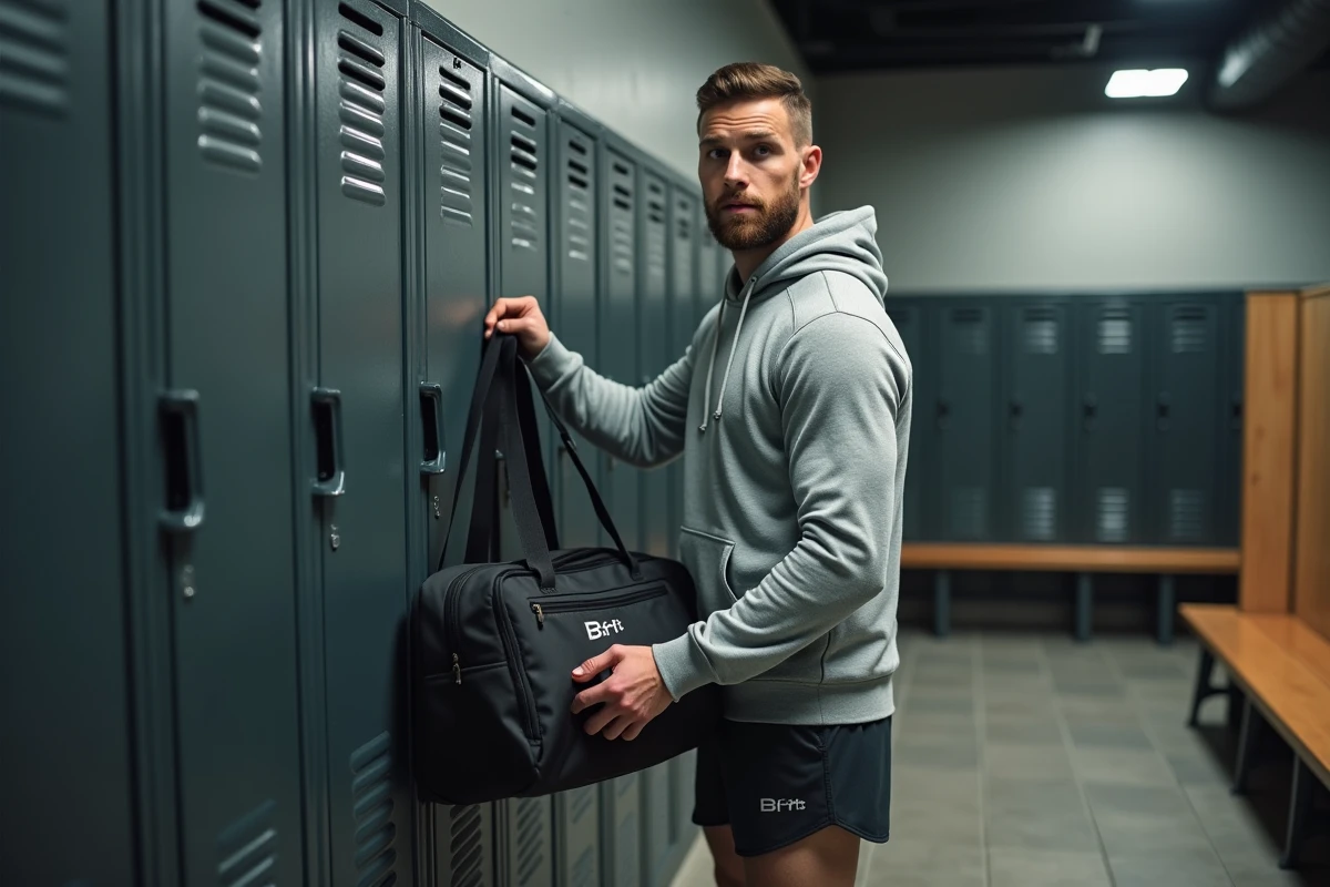Homme rangeant son sac Basic Fit dans un vestiaire de salle de fitness