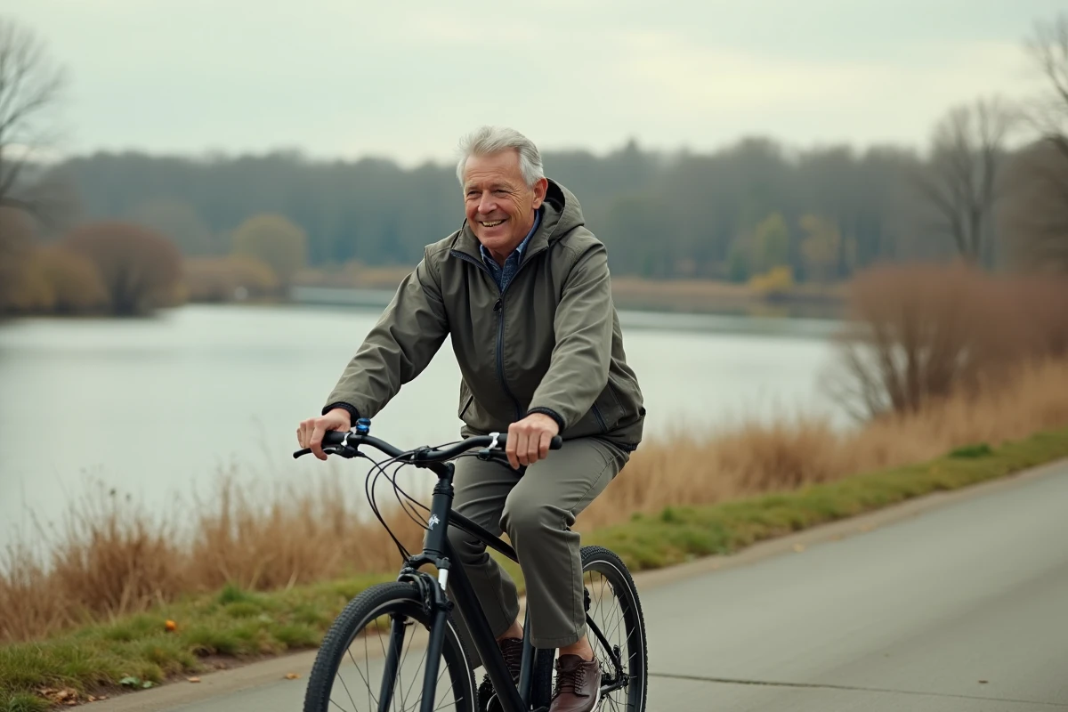 Homme à vélo pédalant le long d