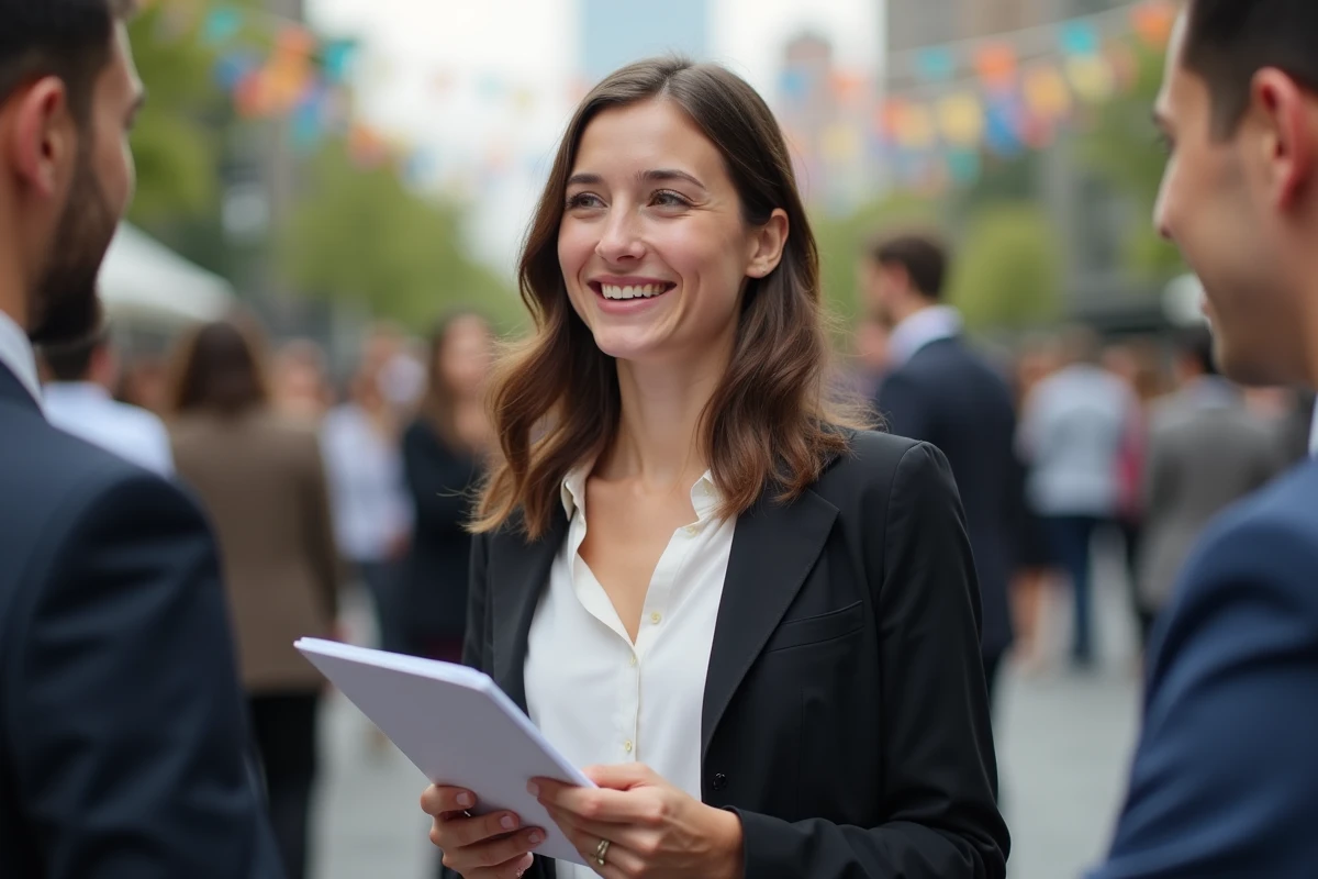 Jeune entrepreneure souriante lors d