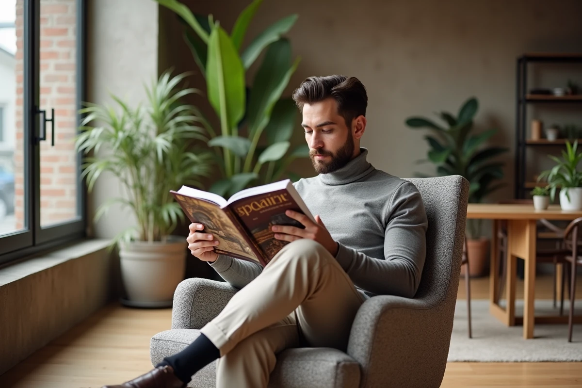 Jeune homme lisant un livre d